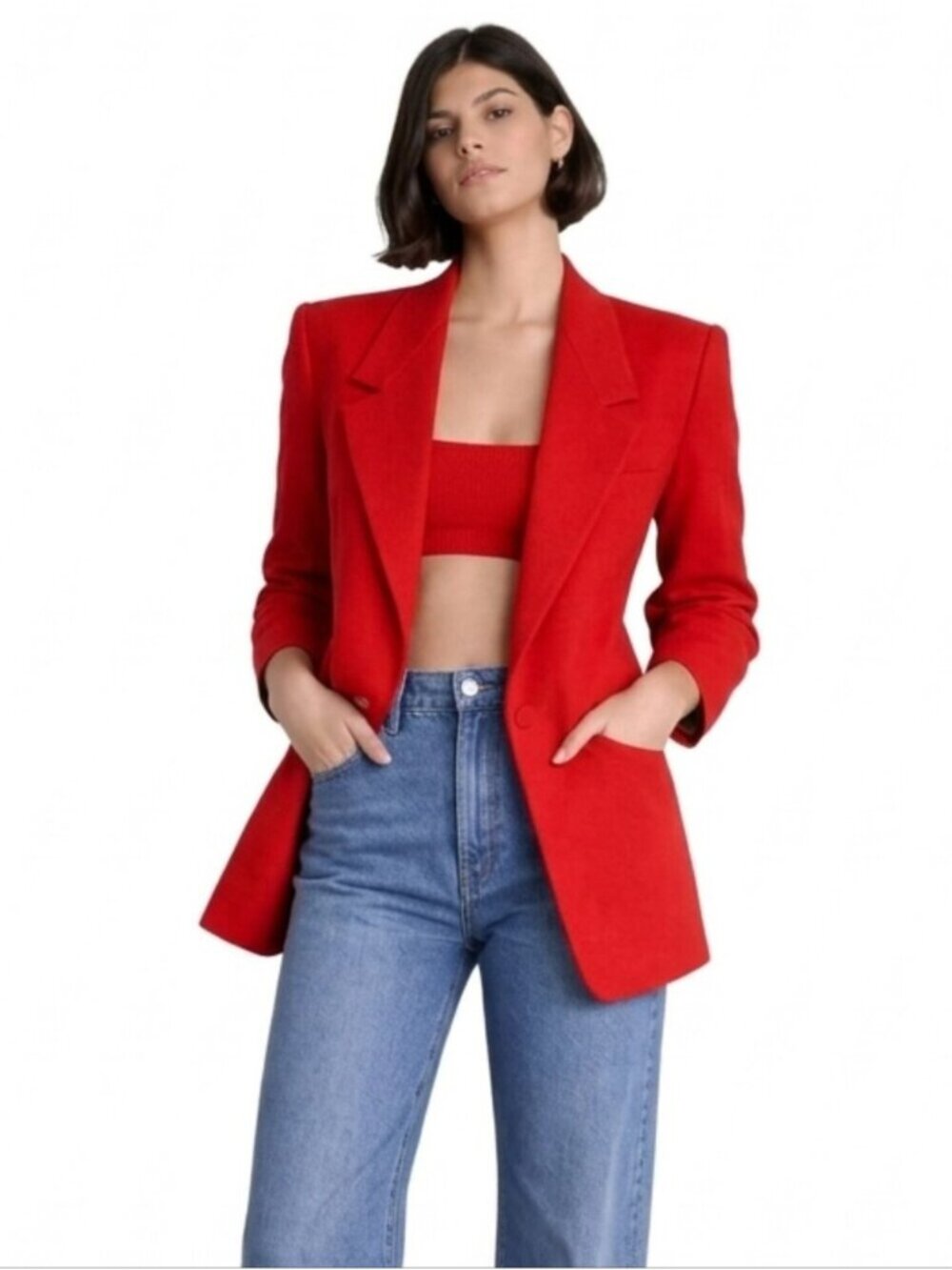 Corporate Woman Red Wool Vintage Single Breasted Blazer